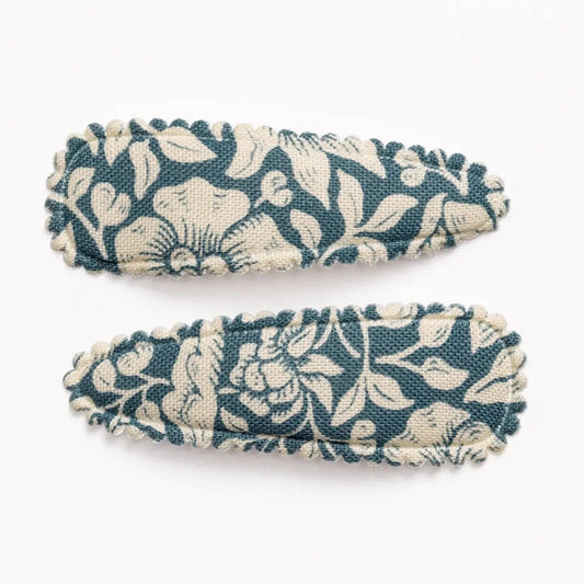 Fabric Hair Clips - Lake Blue Floral Frankie & Claude buble Lil Tulips