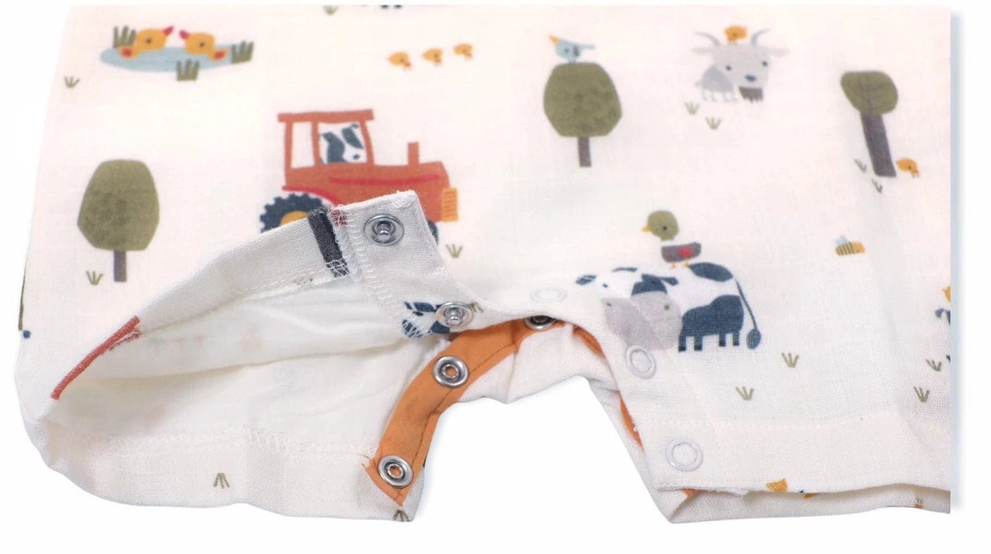 Farm Sleeveless Pocket Short Romper (Organic Muslin) Viverano Organics Lil Tulips