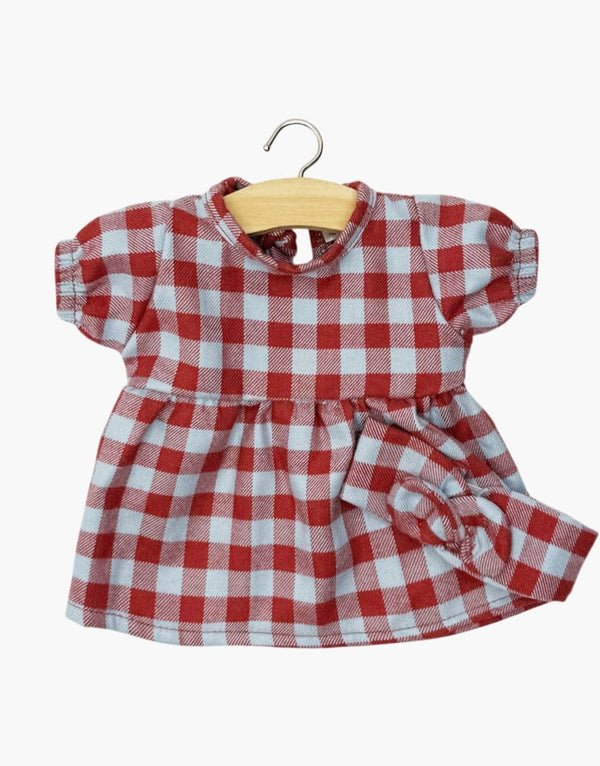 Faustine Dress & Headband - Fawn/Frost Gingham - Babies 28 cm Minikane Lil Tulips