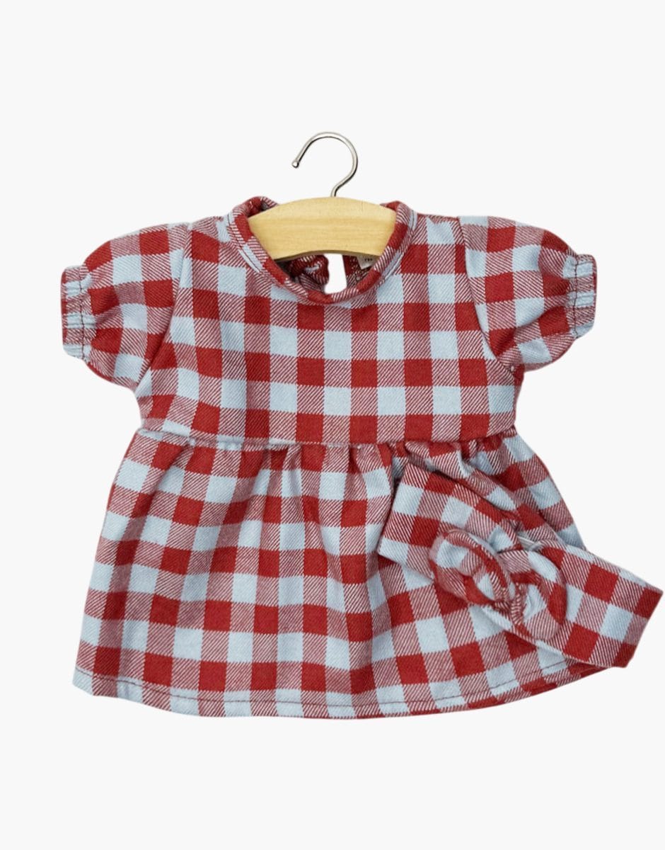 Faustine Dress & Headband - Fawn/Frost Gingham - Babies 28 cm Minikane Lil Tulips