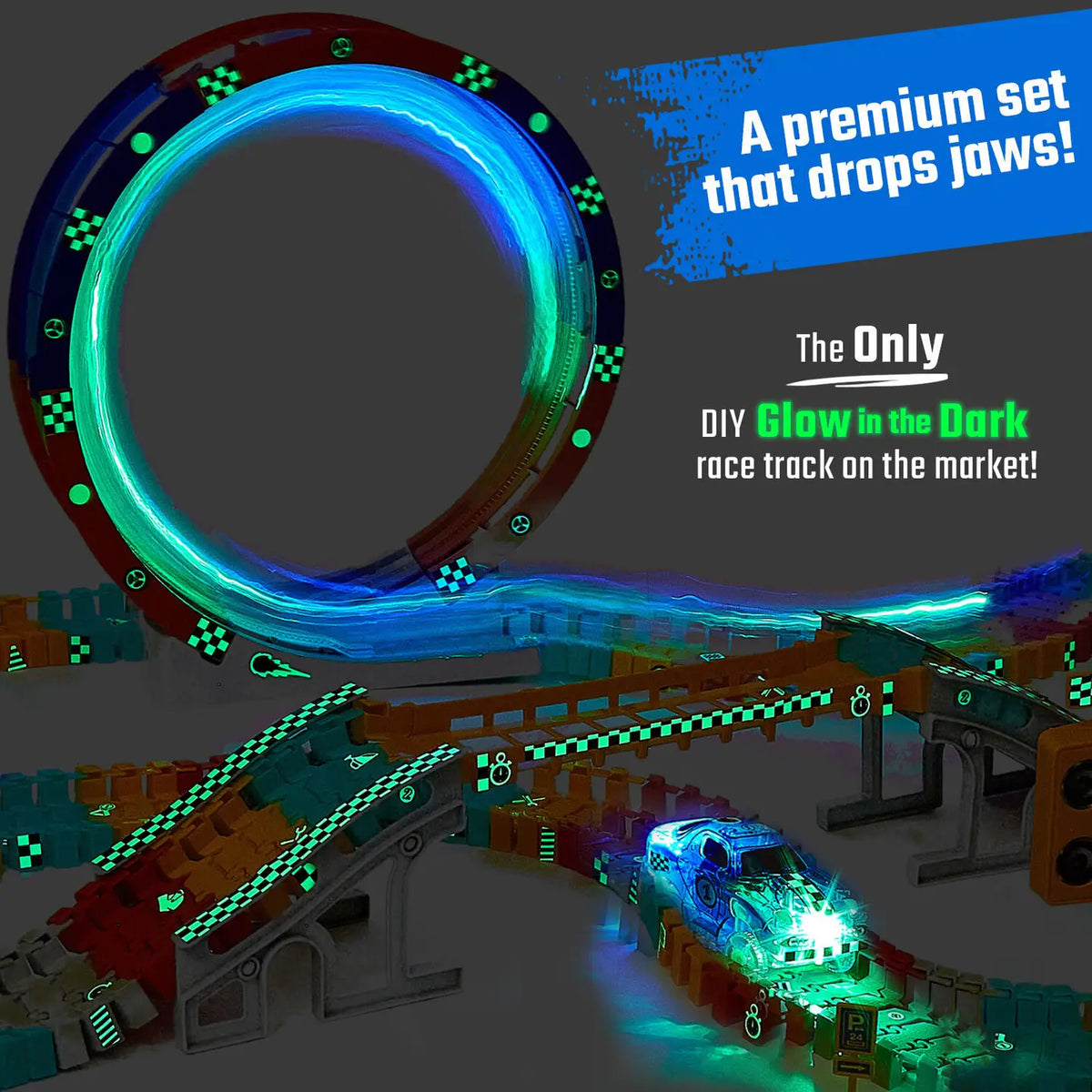 Flashtrack Glow in the Dark Racing & Building Track Set JitteryGit Lil Tulips