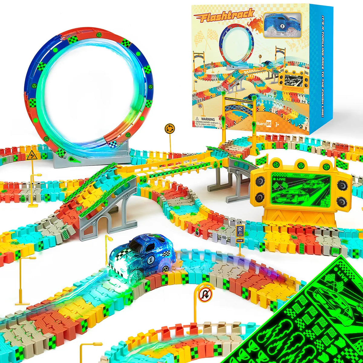 Flashtrack Glow in the Dark Racing & Building Track Set JitteryGit Lil Tulips