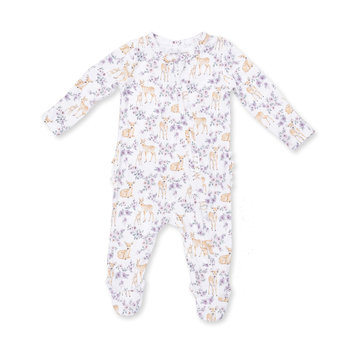 Floral Deer - 2 Way Ruffle Back Zipper Footie Angel Dear Lil Tulips