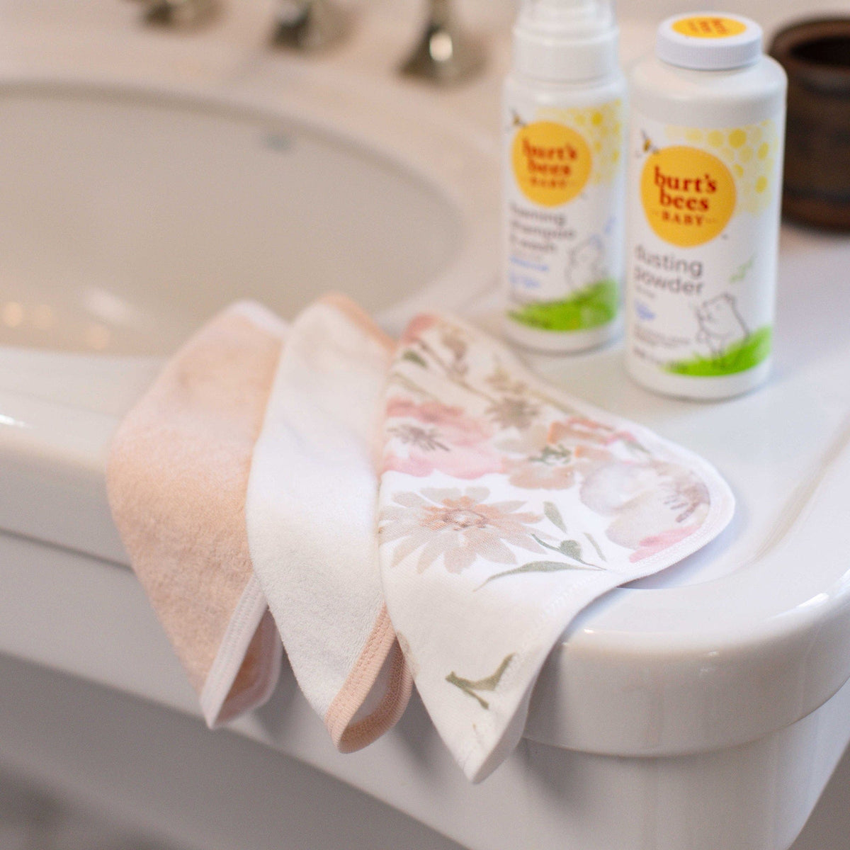 Flower Meadow Organic Cotton Knit Terry Washcloths Pack of 3 Burt's Bees Baby Lil Tulips