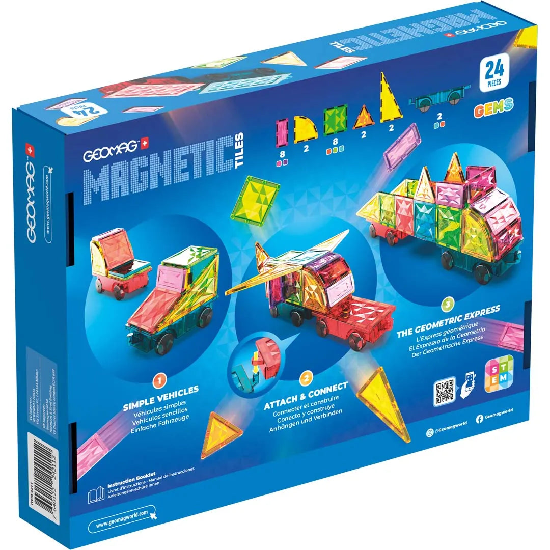 Geomag Magnetic Tiles Gems Vehicles 24 pcs Geomagworld USA, Inc. Lil Tulips
