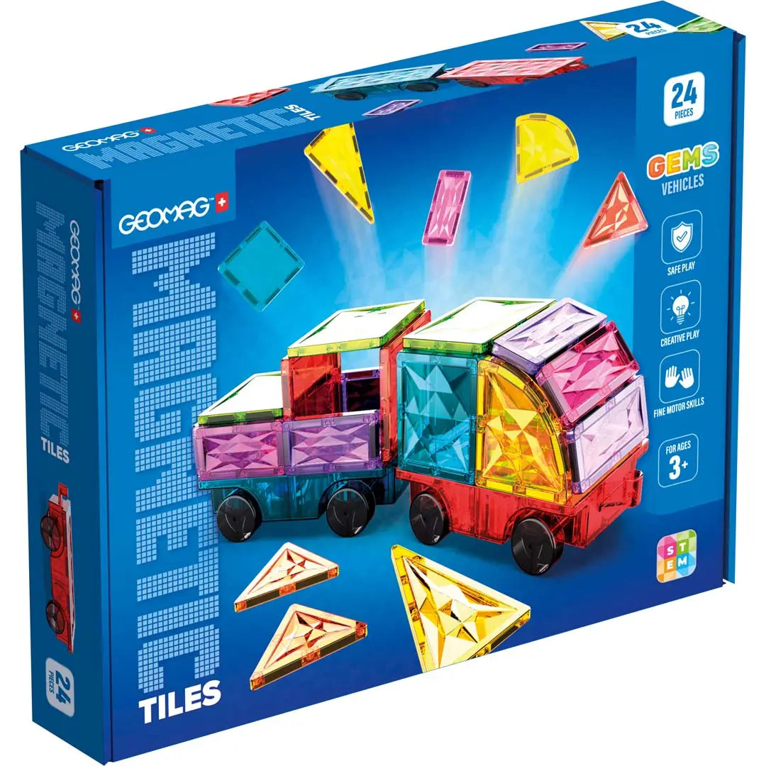 Geomag Magnetic Tiles Gems Vehicles 24 pcs Geomagworld USA, Inc. Lil Tulips