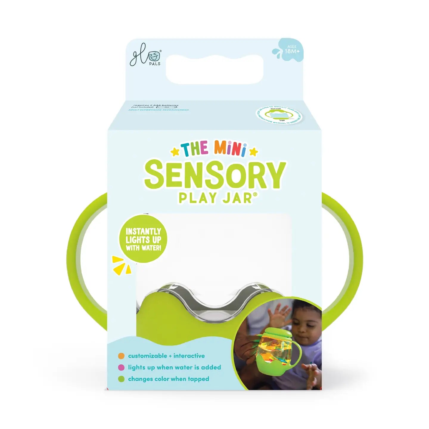 Glo Pals Mini Sensory Jar and Silicone Fun Filler Bundle - Green Glo Pals Lil Tulips