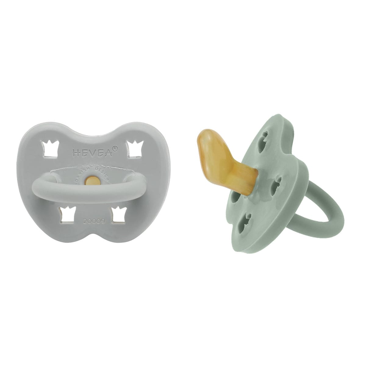 Gorgeous Grey & Sage Orthodontic Pacifier 2 Pack (3-36 Months) Hevea Hevea Lil Tulips