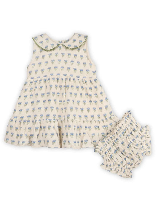 Harper Peter-Pan Collar Floral Flare Dress + Bloomer Viverano Organics Lil Tulips