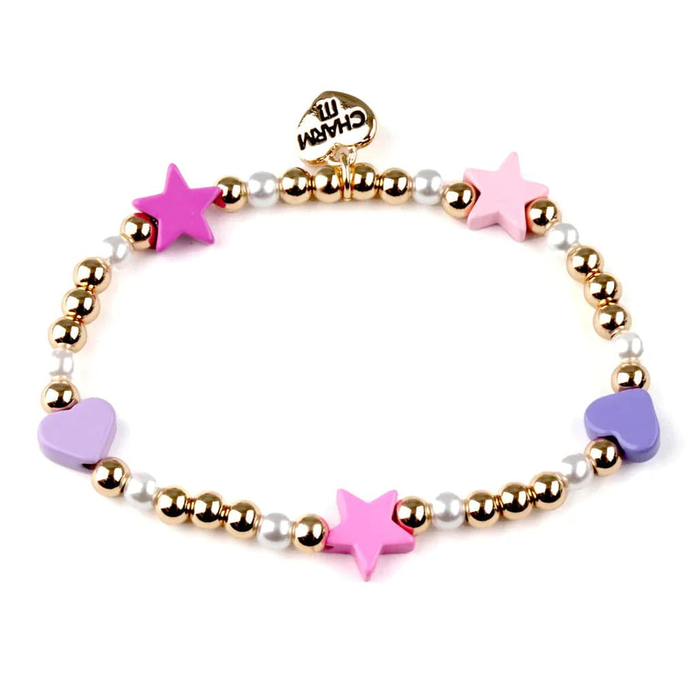 Heart & Star Pearl Gold Stretch Bead Bracelet Charm It! Bracelets Lil Tulips