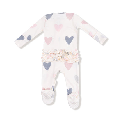Hearts - Modal Rib - 2 Way Ruffle Zipper Footie Angel Dear Lil Tulips