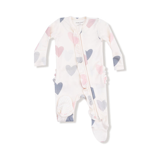 Hearts - Modal Rib - 2 Way Ruffle Zipper Footie Angel Dear Lil Tulips