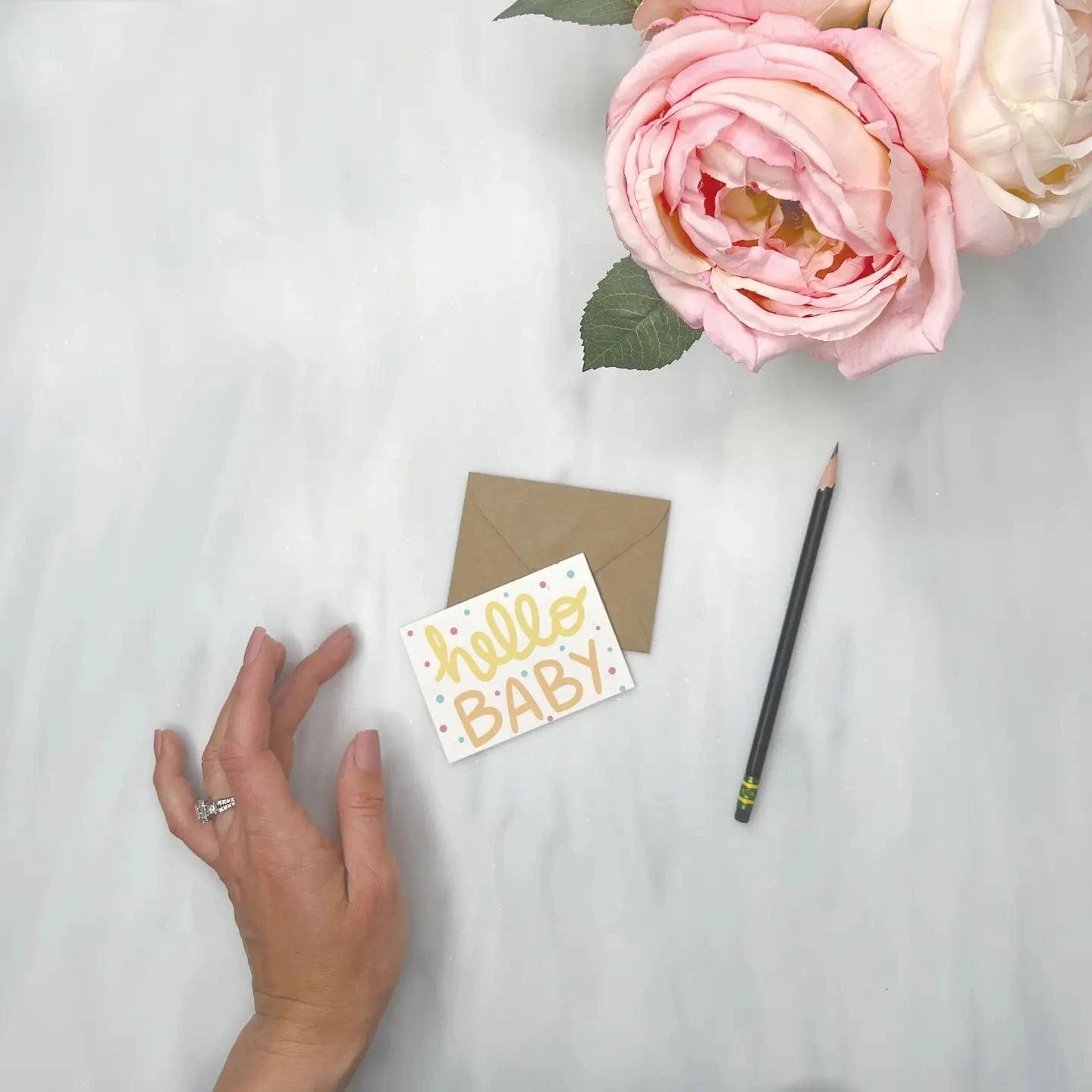 Hello Baby - Baby Shower Gift Enclosure Card Lemon Doodle Lil Tulips