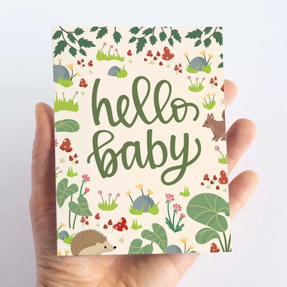 Hello Baby- Woodland Forest Baby Shower Card Pedaller Designs Lil Tulips
