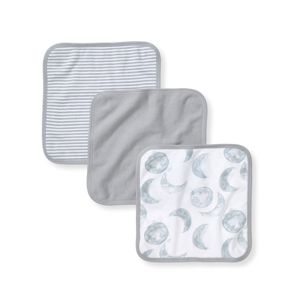 Hello Moon Organic Cotton Knit Terry Washcloths 3 Pack - Quarry Burt's Bees Baby Lil Tulips