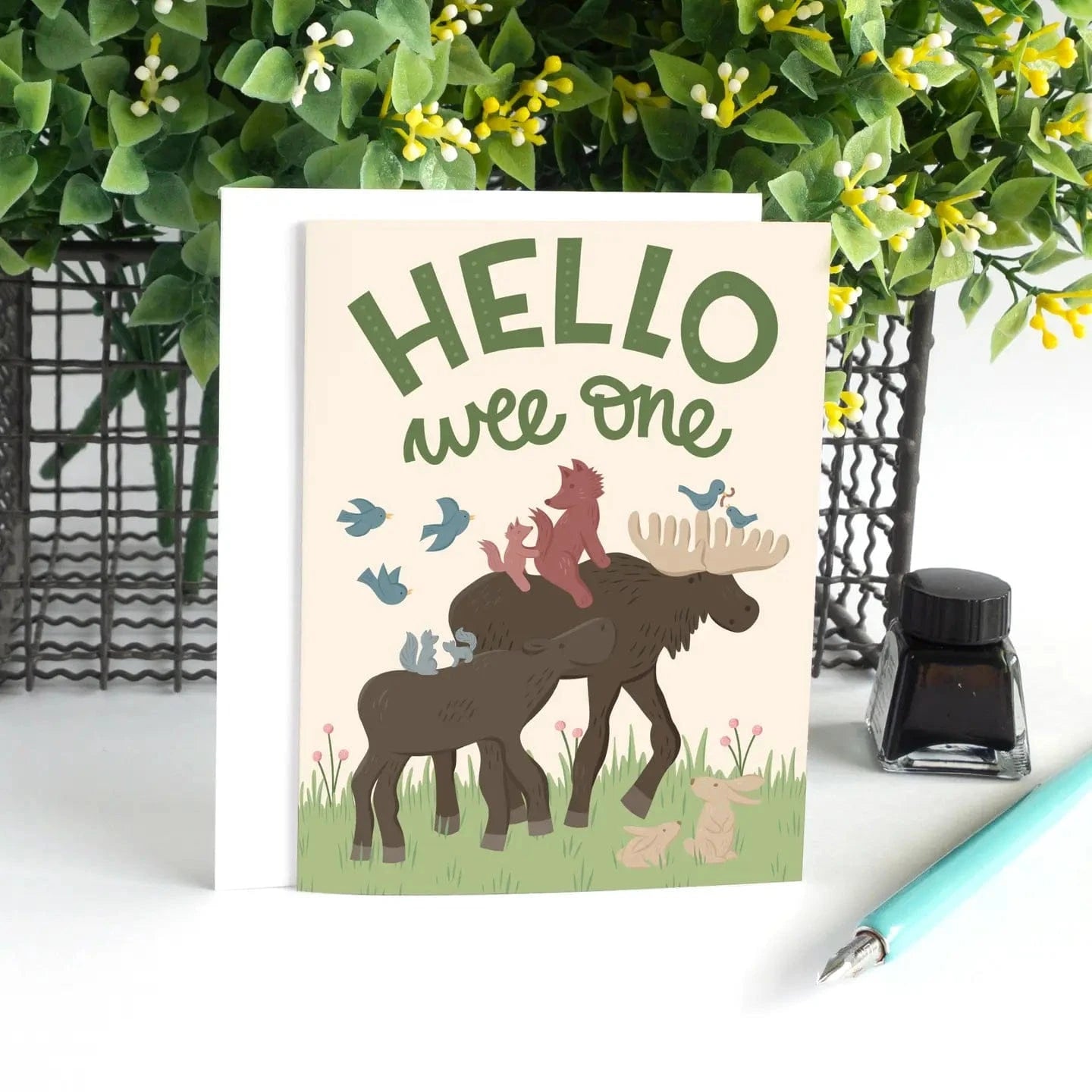 Hello Wee One - Woodland Animals - Baby Shower Card Pedaller Designs Lil Tulips