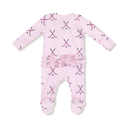 Hockey - Pink - 2 Way Zipper Ruffle Back Footie Angel Dear Lil Tulips