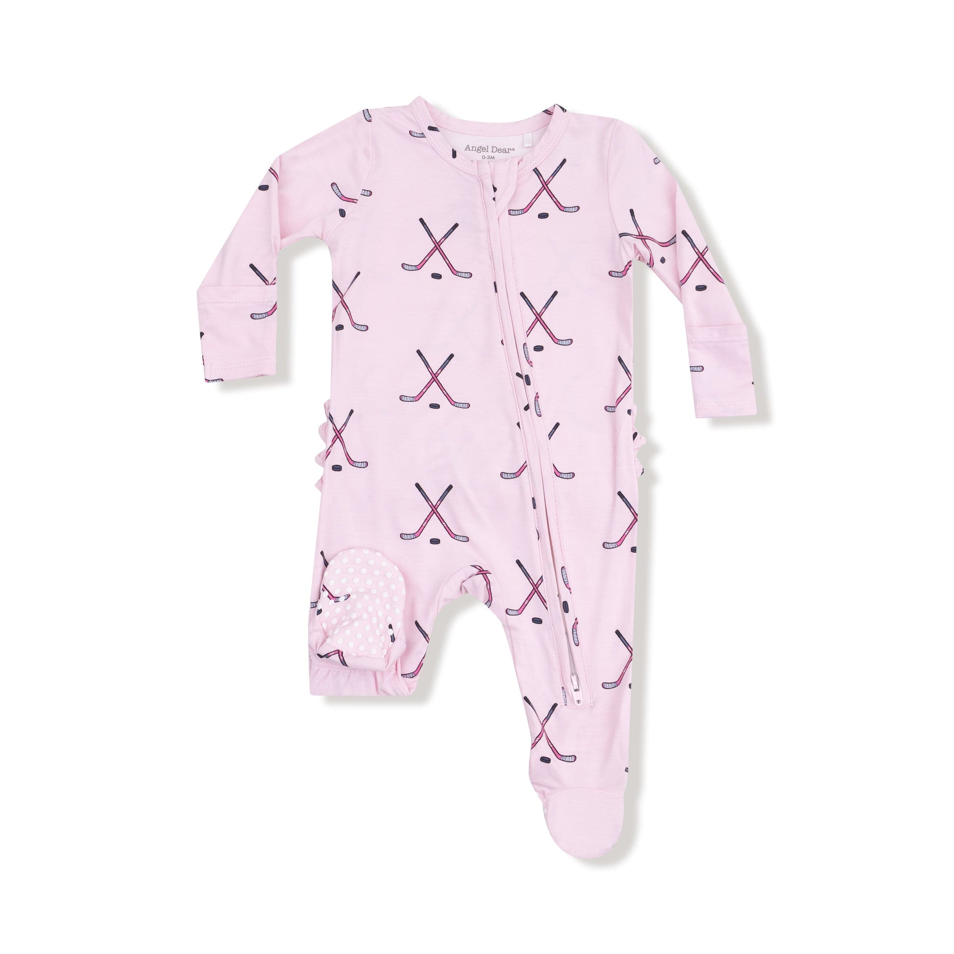 Hockey - Pink - 2 Way Zipper Ruffle Back Footie Angel Dear Lil Tulips
