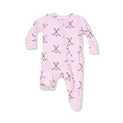 Hockey - Pink - 2 Way Zipper Ruffle Back Footie Angel Dear Lil Tulips