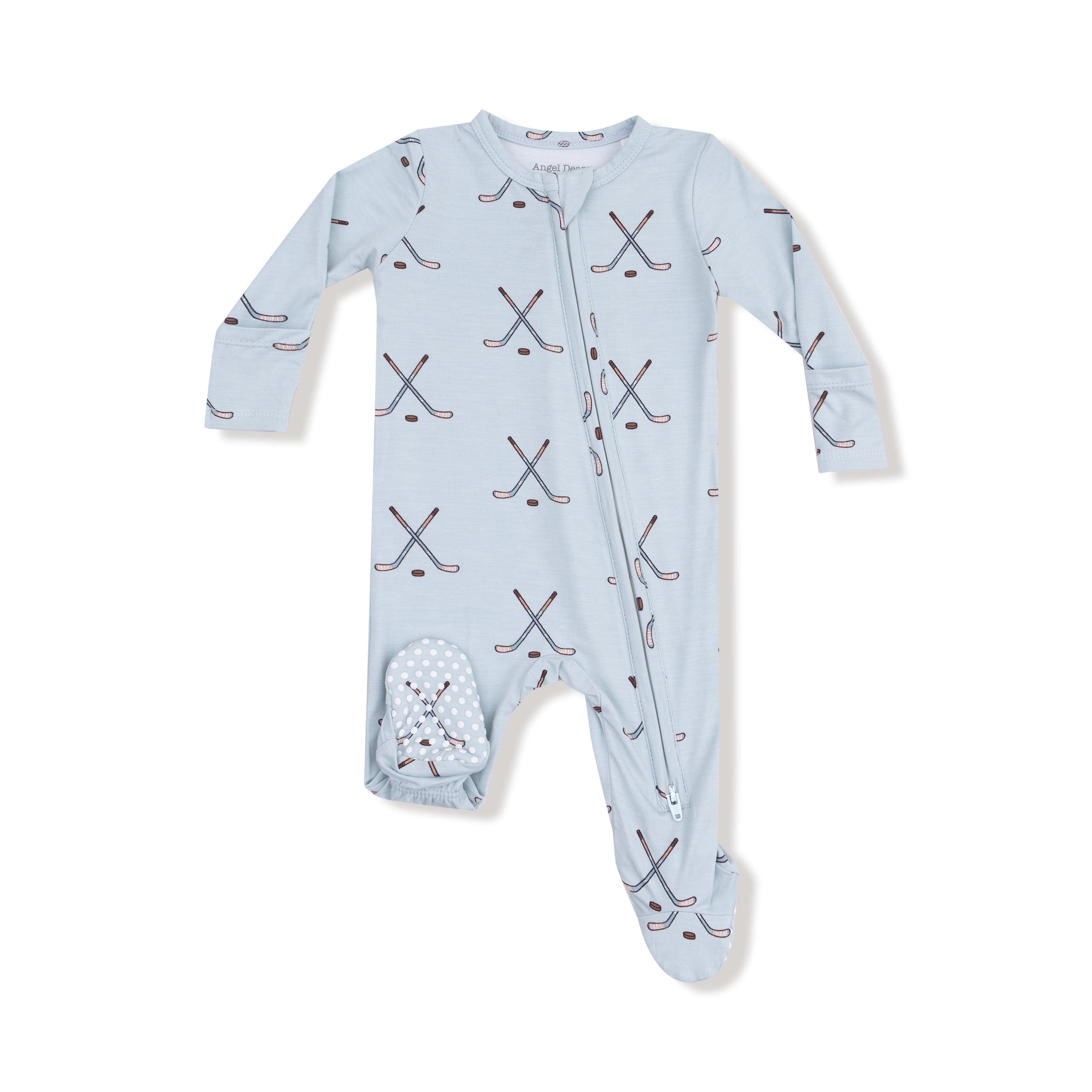 Hockey - Stone Blue - 2 Way Zipper Footie Angel Dear Lil Tulips