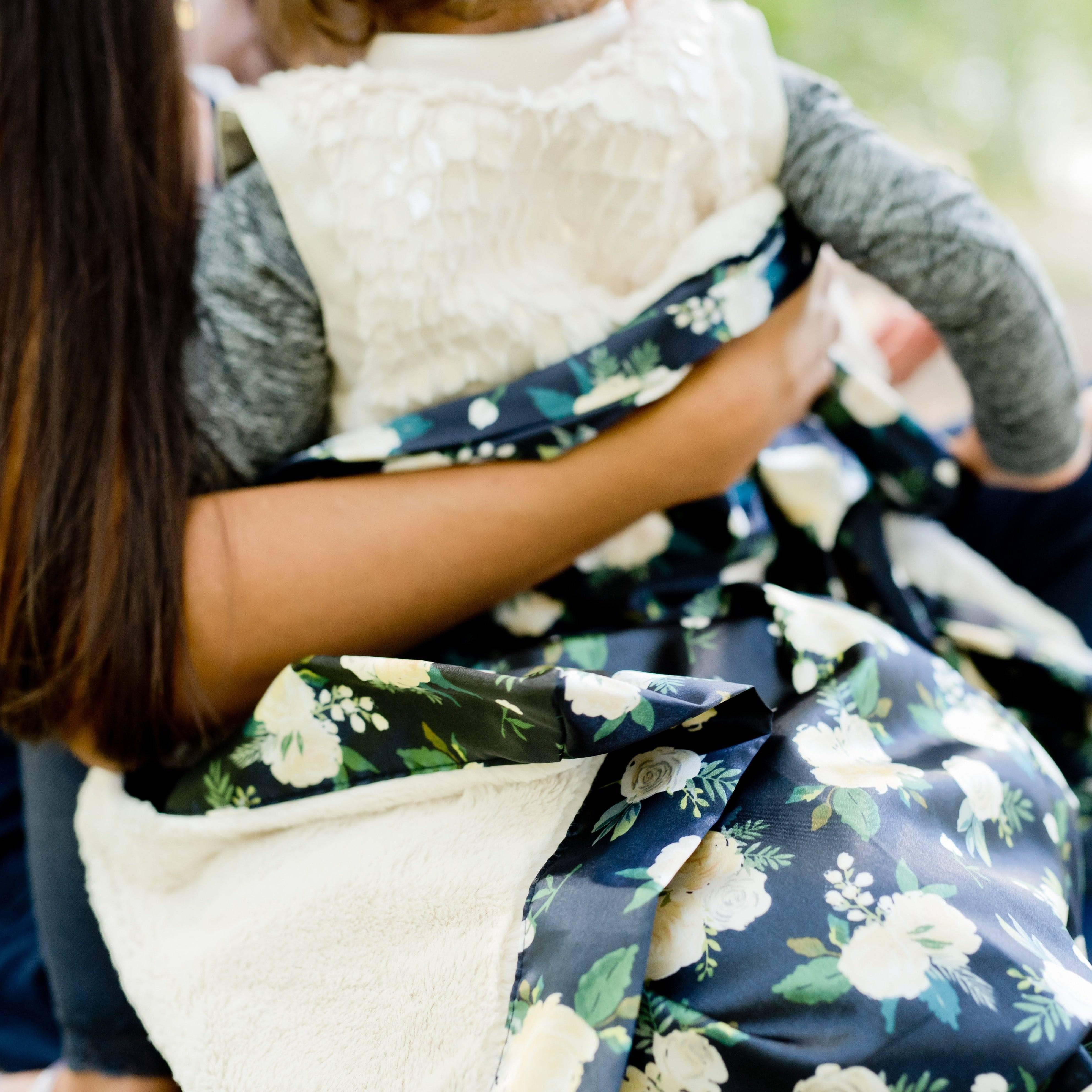 Ivory Lush Rose Blossoms Satin Back Blanket Saranoni Lil Tulips