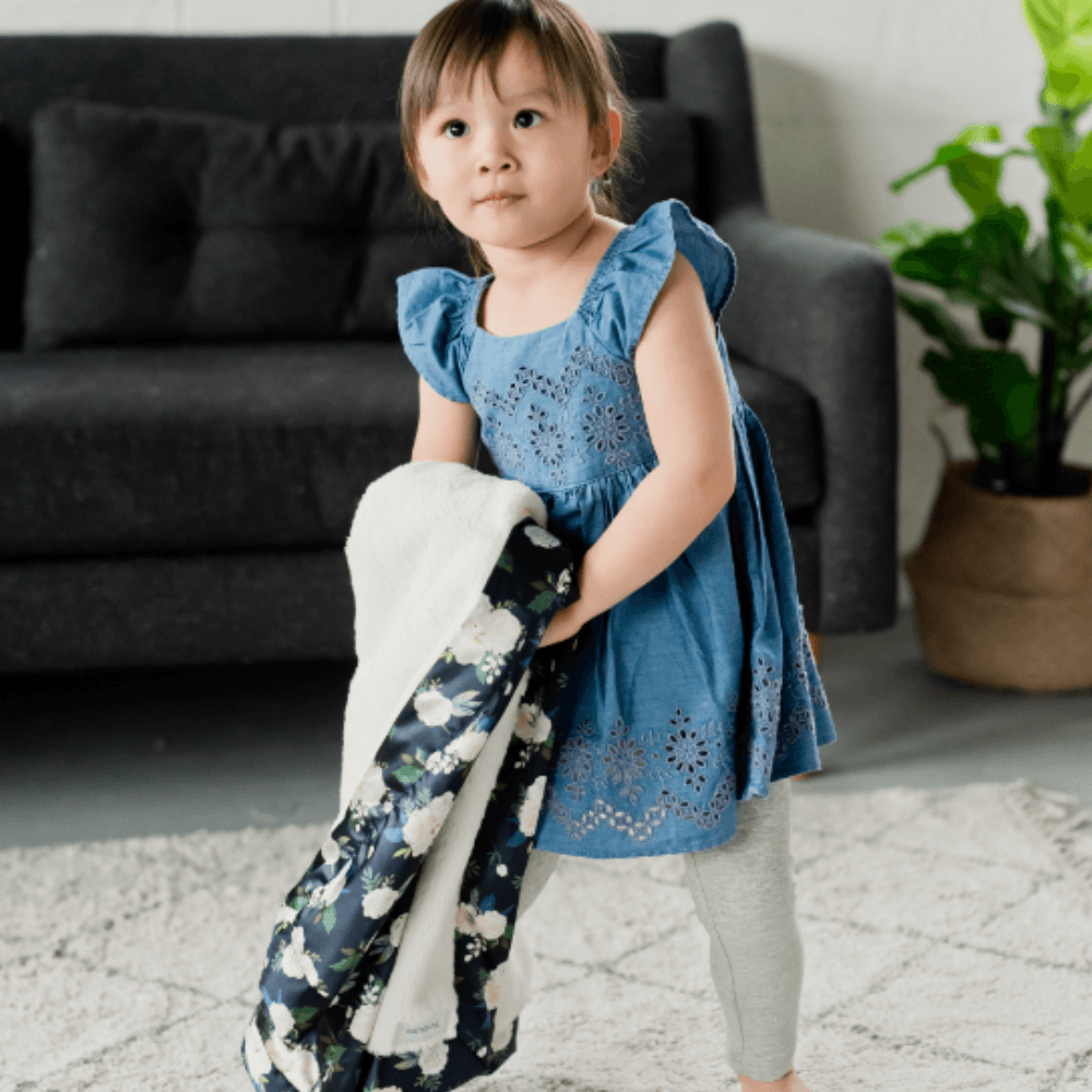 Ivory Lush Rose Blossoms Satin Back Blanket Saranoni Lil Tulips