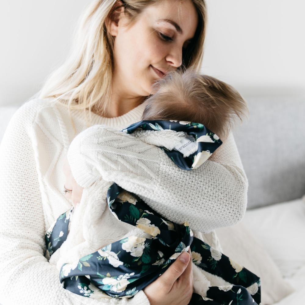 Ivory Lush Rose Blossoms Satin Back Blanket Saranoni Lil Tulips