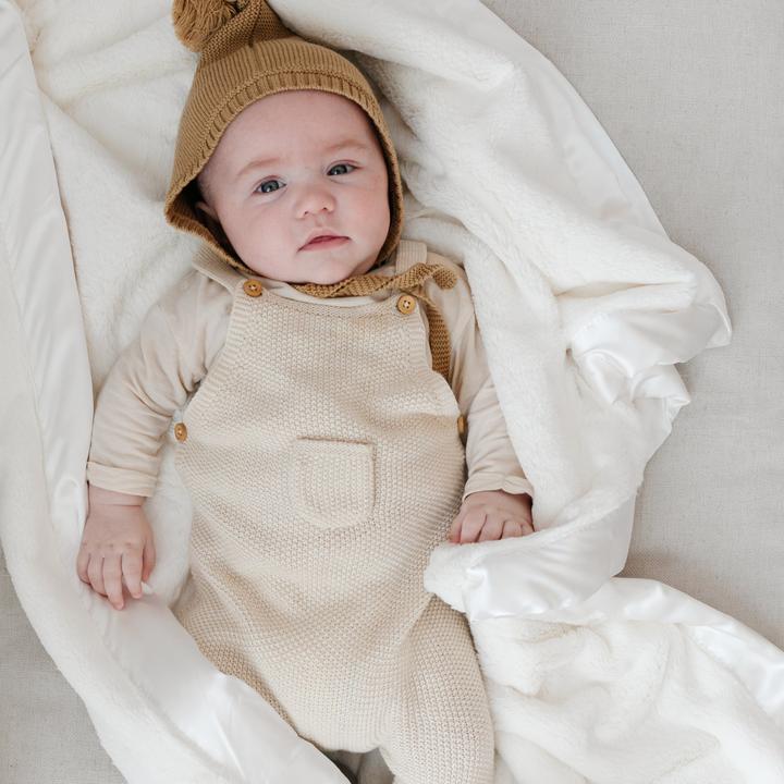 Ivory Lush Satin Border Blanket Saranoni Lil Tulips