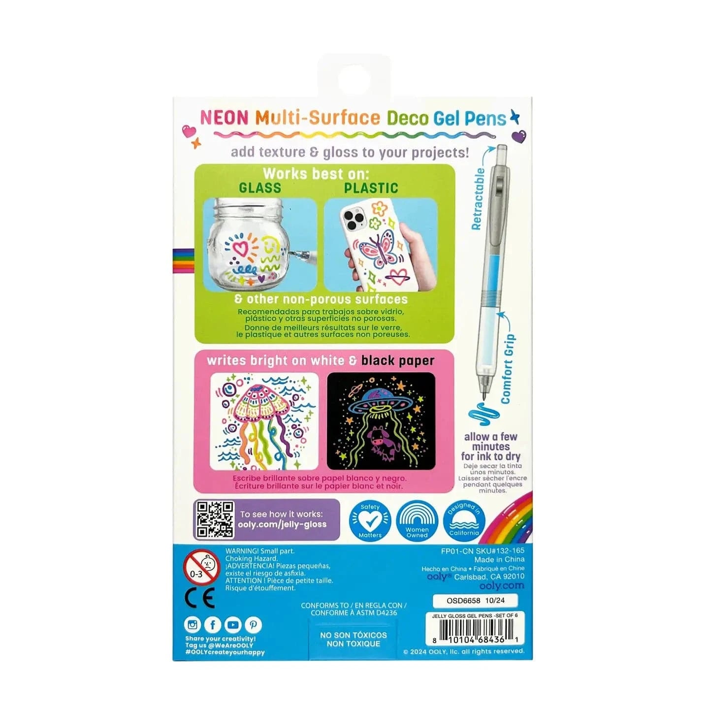 Jelly Gloss Neon Multi-Surface Deco Gel Pens - Set of 6 OOLY Lil Tulips