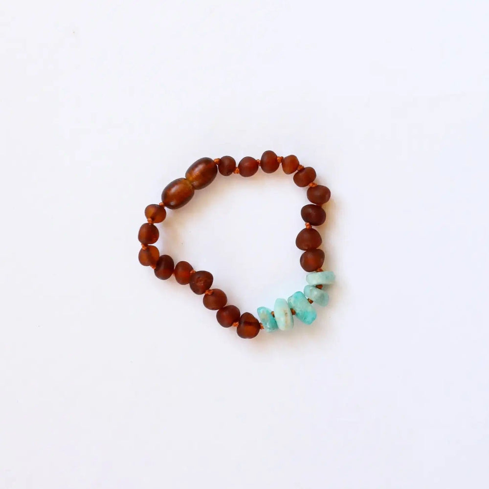 Kids: Raw Cognac Amber + Raw Amazonite Bracelet Canyon Leaf Lil Tulips