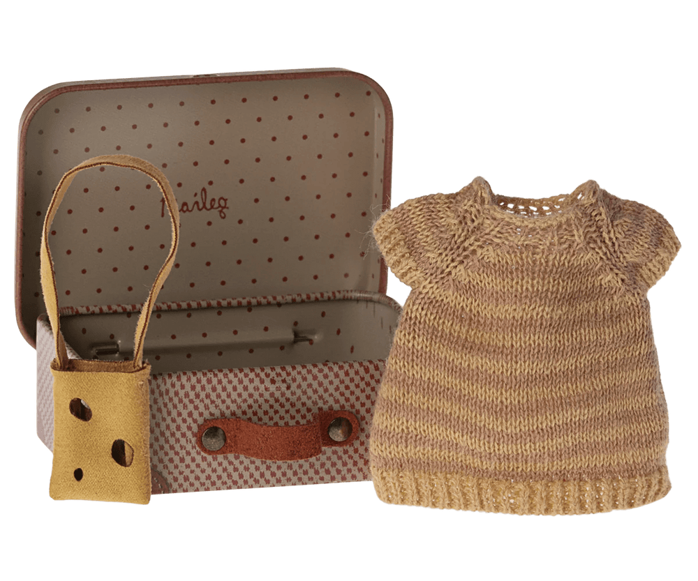 Knitted Dress & Bag in Suitcase, Mouse - Big Sister Maileg Lil Tulips