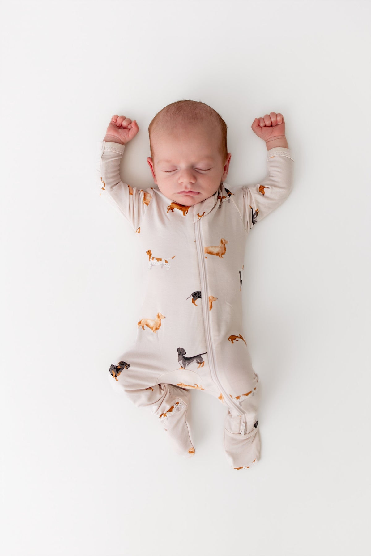 Kyte Baby Zippered Footie in Dachshund bamboo rayon baby pajamas
