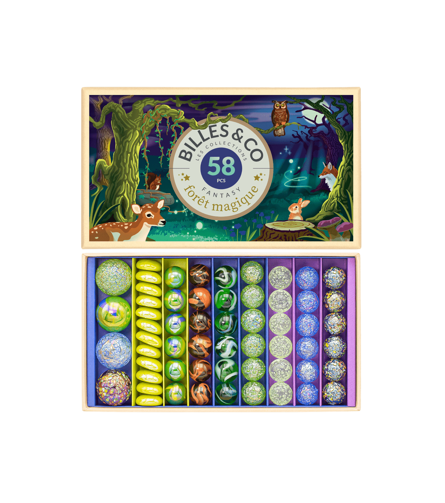 Large Box Magic Forest Glass Marbles Billes & Co Lil Tulips