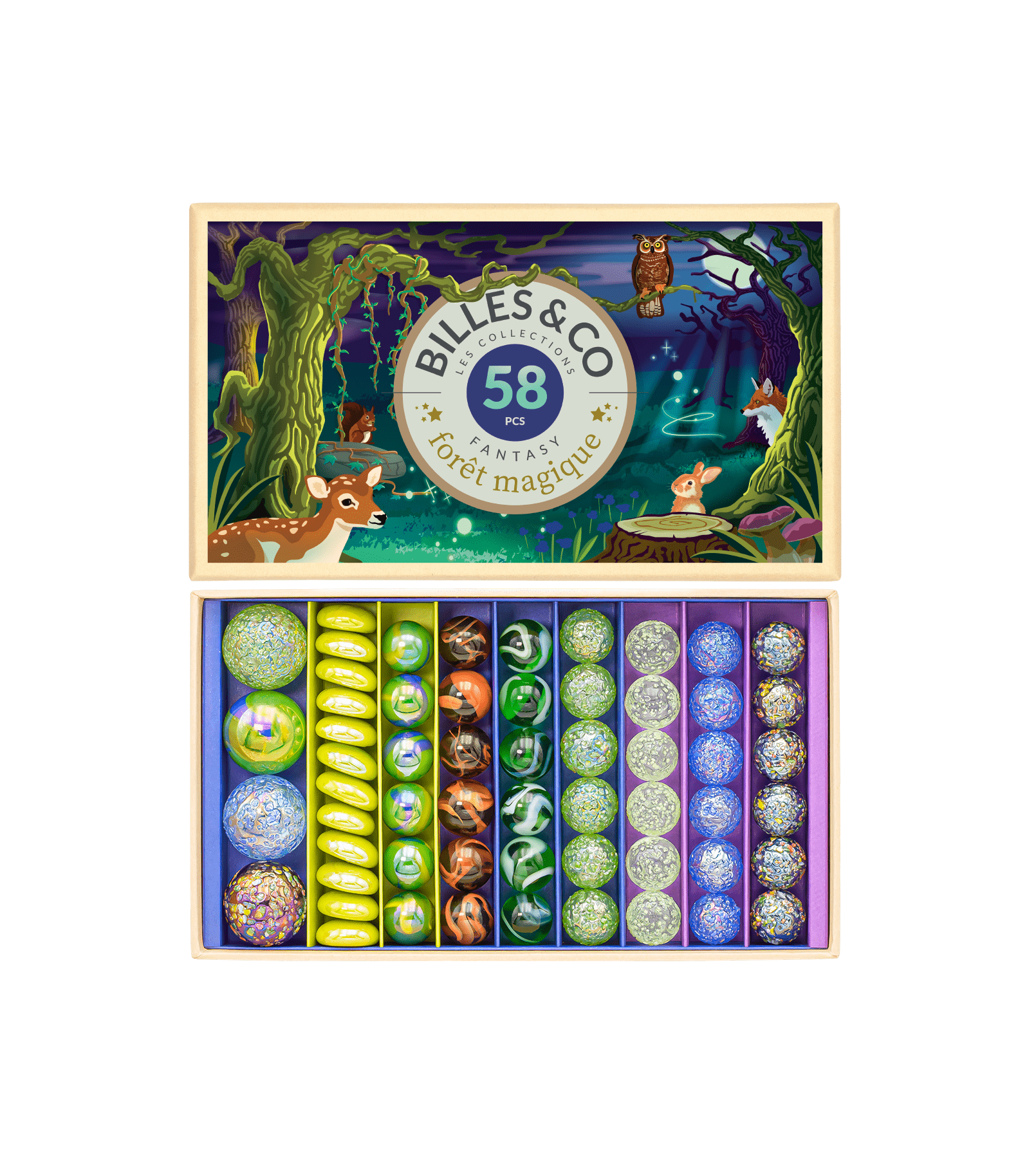 Large Box Magic Forest Glass Marbles Billes & Co Lil Tulips