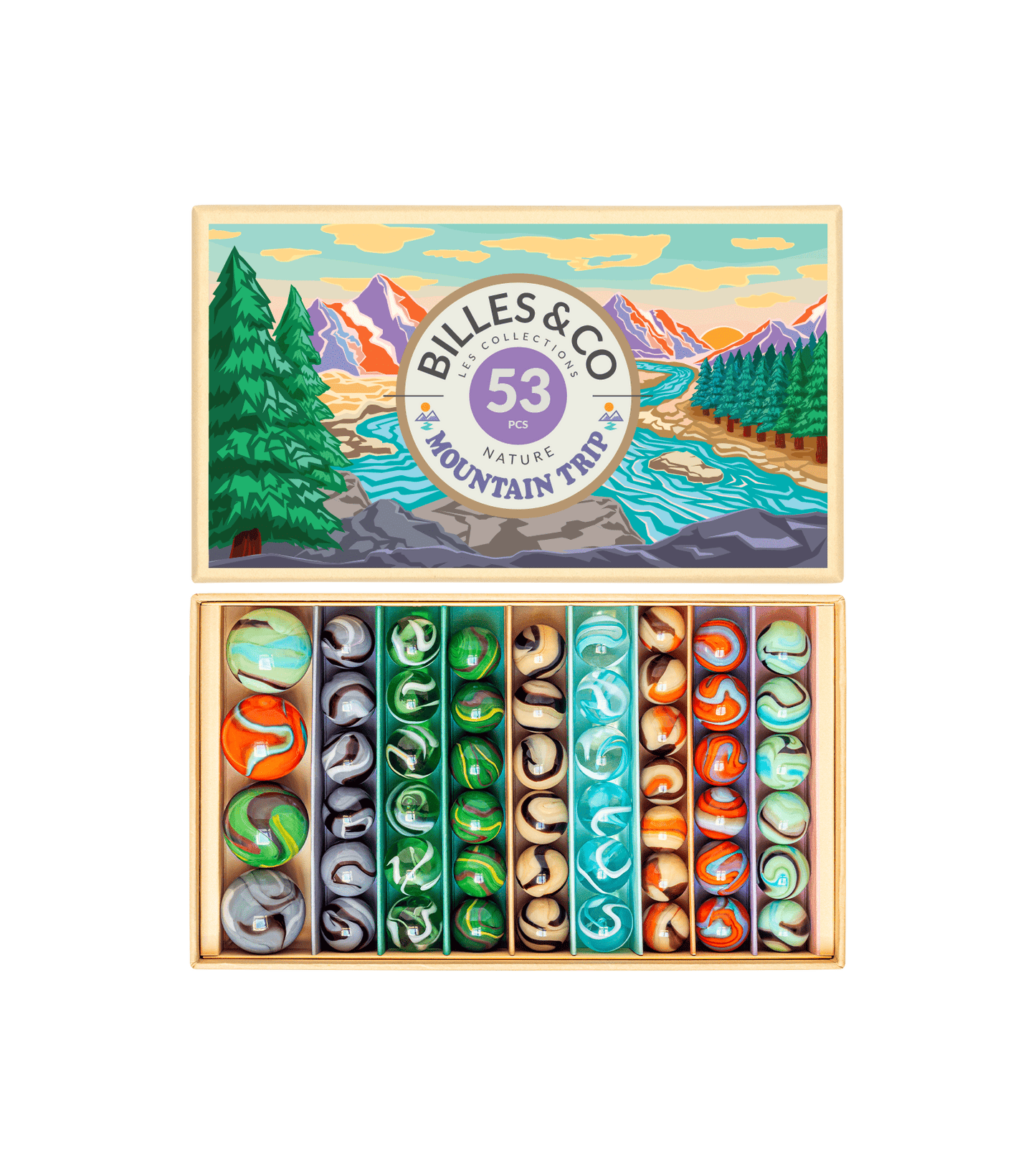 Large Box Mountain Trip Glass Marbles Billes & Co Lil Tulips