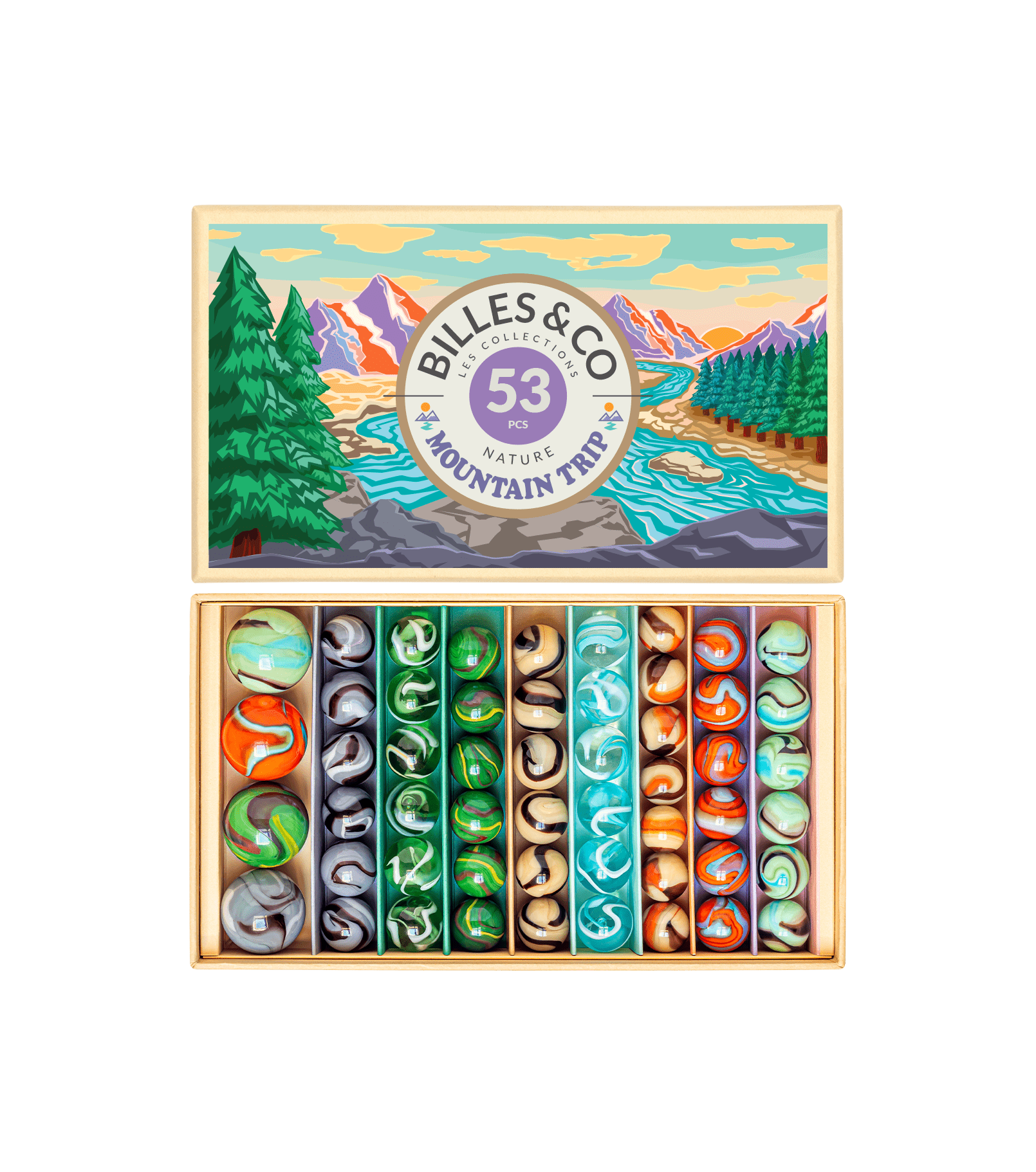 Large Box Mountain Trip Glass Marbles Billes & Co Lil Tulips