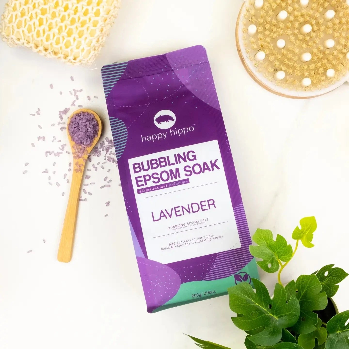 Lavender - Bubbling Epsom Soak 600g Happy Hippo Bath Lil Tulips