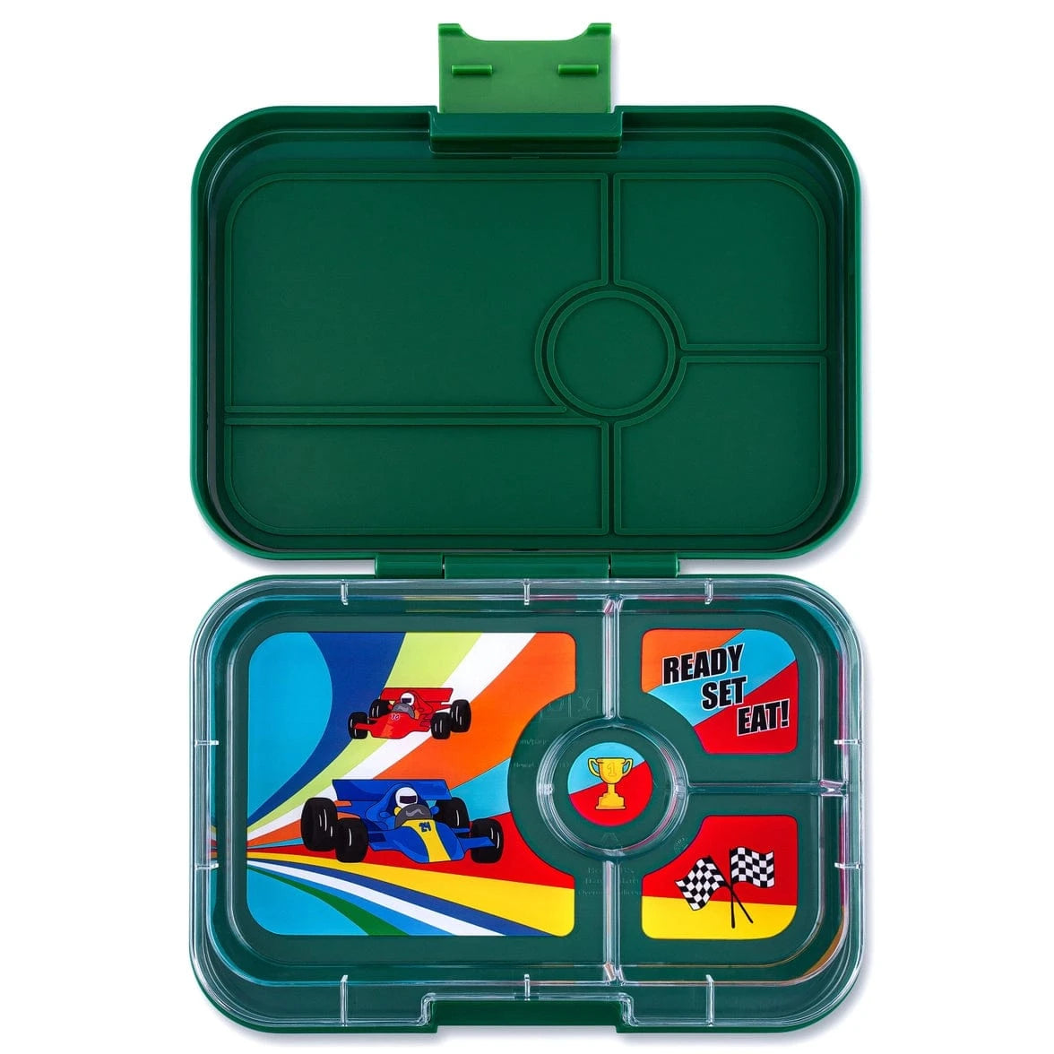 Leakproof Yumbox Tapas Greenwich Green - 4C - Race Cars Tray Yumbox Lil Tulips
