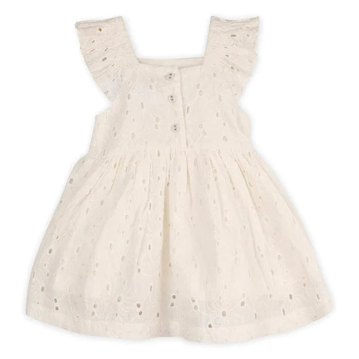Lily Schiffli Floral Eyelet Baby Girl Dress + Bloomer Set (Organic cotton) Viverano Organics Lil Tulips