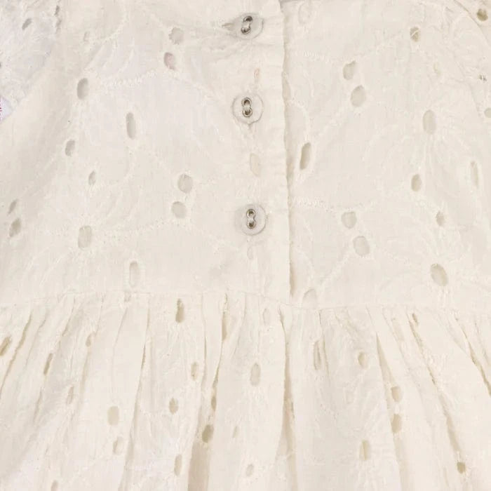 Lily Schiffli Floral Eyelet Baby Girl Dress + Bloomer Set (Organic cotton) Viverano Organics Lil Tulips