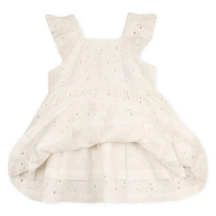 Lily Schiffli Floral Eyelet Baby Girl Dress + Bloomer Set (Organic cotton) Viverano Organics Lil Tulips