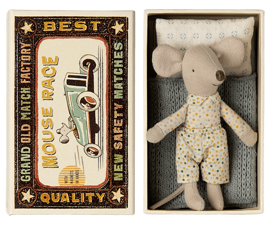 Little Brother Mouse in Matchbox Maileg Lil Tulips