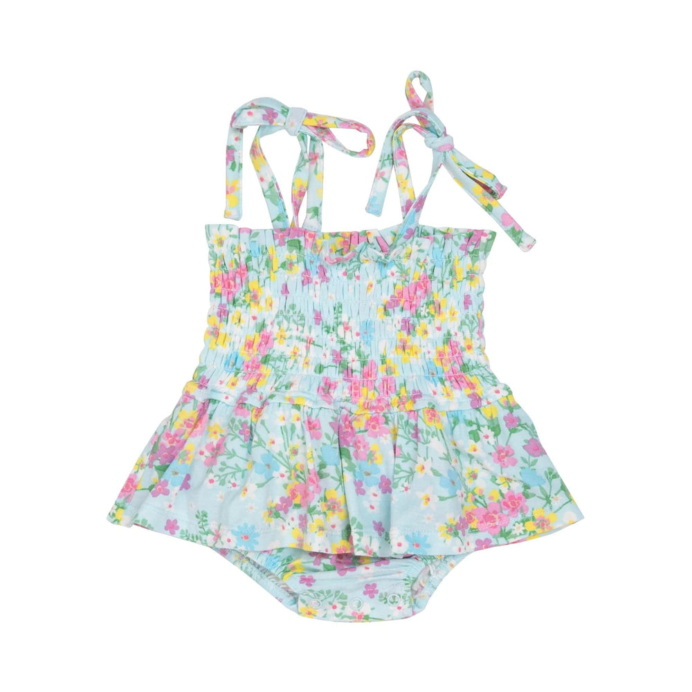 Little Buttercup Floral Smocked Bubble with Skirt Angel Dear Lil Tulips
