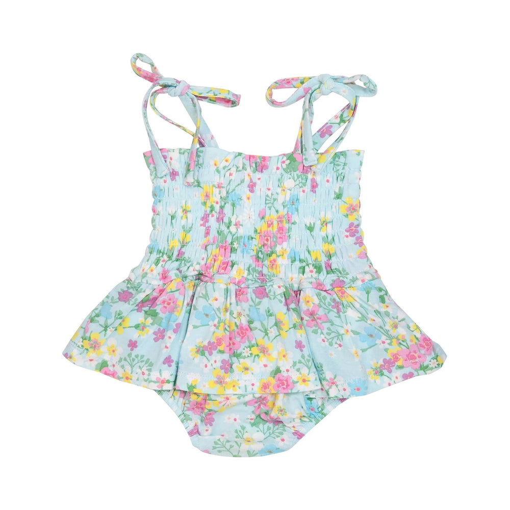 Little Buttercup Floral Smocked Bubble with Skirt Angel Dear Lil Tulips