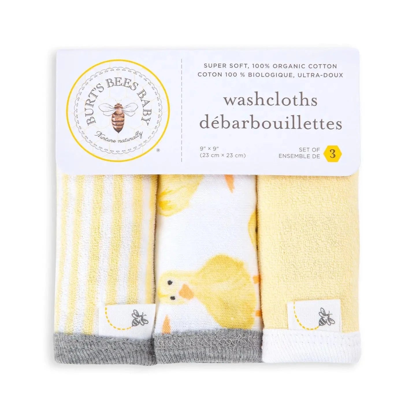 Little Ducks Organic Cotton Washcloths 3 Pack Burt's Bees Baby Lil Tulips