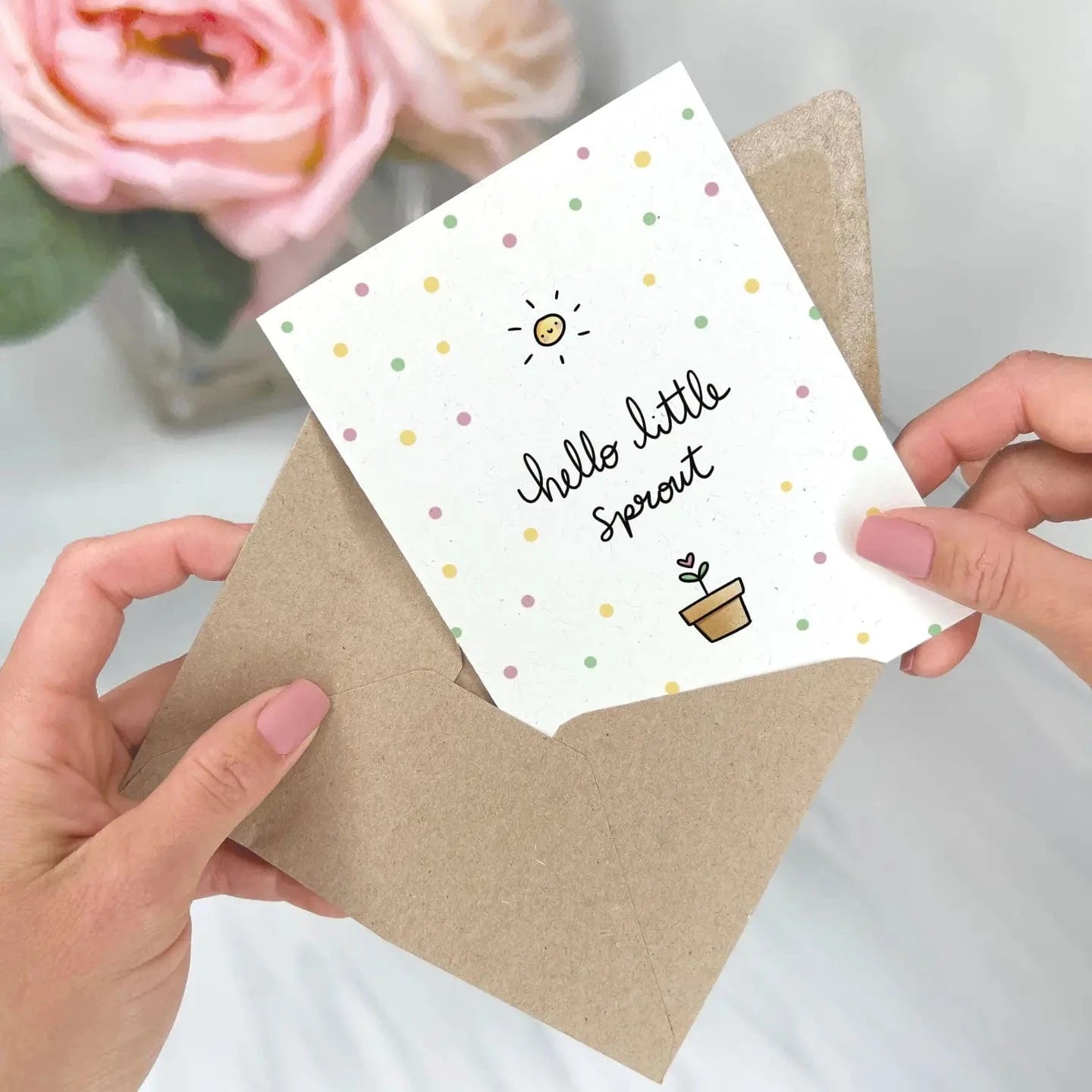 Little Sprout Baby Shower Card - New Baby Card Lemon Doodle Lil Tulips