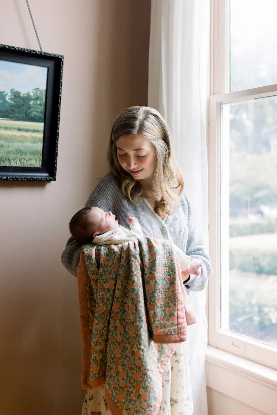 Lucie Floral Cotton Muslin Blanket Helmsie Lil Tulips