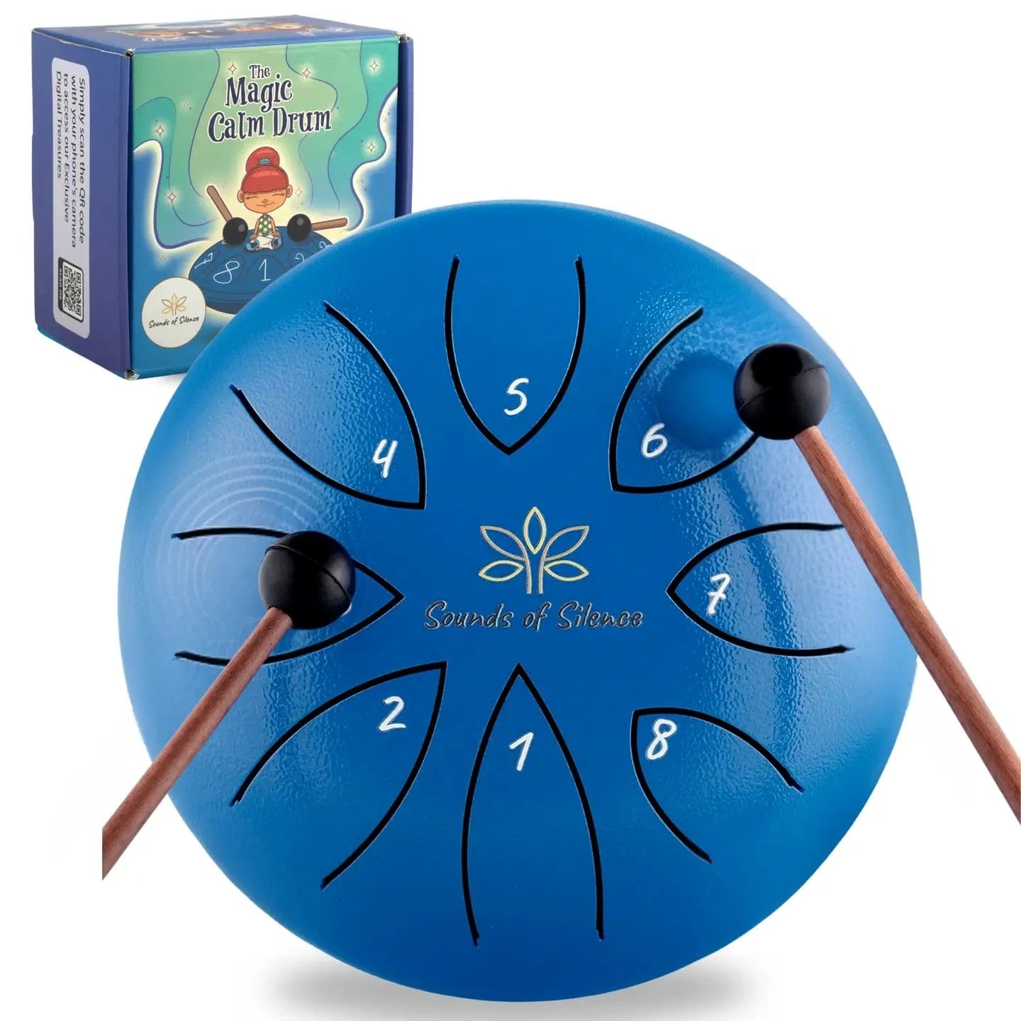 Magic Calm Drum Steel Tongue Drum with Songbook and Storybook - Blue Sounds Of Silence Drums Lil Tulips