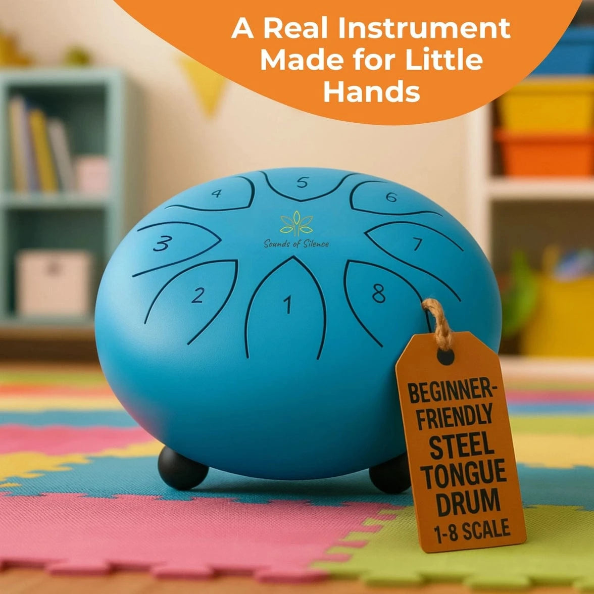 Magic Calm Steel Tongue Drum with a Get Well Musical Story - Sky Blue Sounds Of Silence Drums Lil Tulips