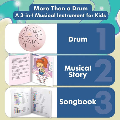Magic Calm Steel Tongue Drum with Songbook and Storybook - Pink Sounds Of Silence Drums Lil Tulips